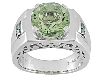 Picture of Green Prasiolite Rhodium Over Sterling Silver Men's Ring 3.99ctw