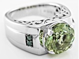 Green Prasiolite Rhodium Over Sterling Silver Men's Ring 3.99ctw