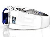 Blue Lab Created Spinel with Blue Diamond Accent Rhodium Over Silver Men's Ring 4.61ctw