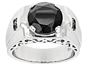 Picture of Black Spinel with Black Diamond Accent Rhodium Over Silver Men's Ring 6.11ctw