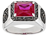 Red Lab Created Ruby Rhodium Over Sterling Silver Men's Ring 4.36ctw