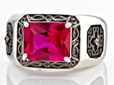 Red Lab Created Ruby Rhodium Over Sterling Silver Men's Ring 4.36ctw