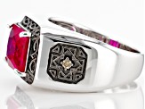 Red Lab Created Ruby Rhodium Over Sterling Silver Men's Ring 4.36ctw