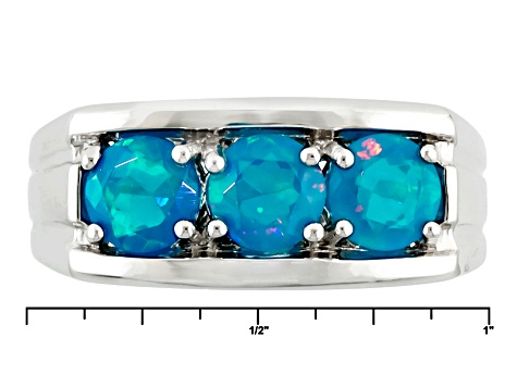 Paraiba Blue Color Ethiopian Opal Rhodium Over Sterling Silver Mens Ring. 1.02ctw