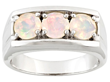 Picture of Ethiopian Opal Rhodium Over Sterling Silver Mens Ring. 1.02ctw