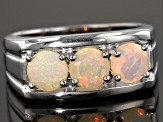 Ethiopian Opal Rhodium Over Sterling Silver Mens Ring. 1.02ctw