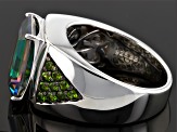 Mystic Fire® Green Topaz Rhodium Over Silver Men's Ring 8.21ctw