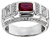 Red Lab Created Ruby Rhodium Over Sterling Silver Men's Ring 3.82ctw