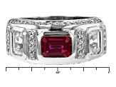 Red Lab Created Ruby Rhodium Over Sterling Silver Men's Ring 3.82ctw