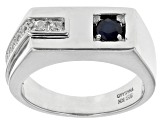 Blue Sapphire Rhodium Over Sterling Silver Men's Ring .60ctw