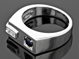 Blue Sapphire Rhodium Over Sterling Silver Men's Ring .60ctw