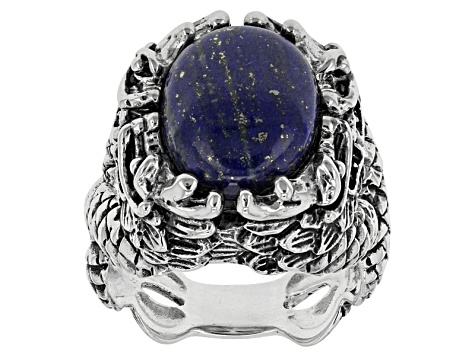 Blue Lapis Lazuli Sterling Silver Mens Dragon Ring