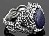 Blue Lapis Lazuli Sterling Silver Mens Dragon Ring