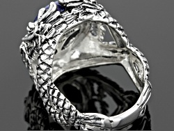 thumbnail image 2 of Bikerringshop Japanese Tiger & Dragon 925 Sterling Silver Men's Ring With Blue Sapphire Stone 2 of 4