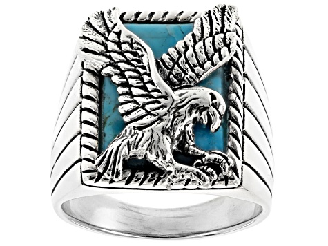 Blue Turquoise Sterling Silver Mens Eagle Ring