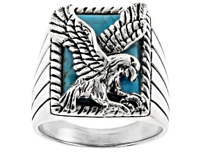 Blue Turquoise Sterling Silver Mens Eagle Ring