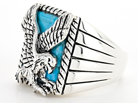 Blue Turquoise Sterling Silver Mens Eagle Ring