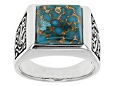 Blue Composite Turquoise Rhodium Over Sterling Silver Men's Ring