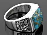 Blue Turquoise Rhodium Over Sterling Silver Mens Ring
