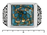 Blue Turquoise Rhodium Over Sterling Silver Mens Ring
