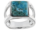 Blue Turquoise Rhodium Over Sterling Silver Men's Ring