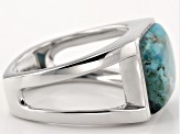 Blue Turquoise Rhodium Over Sterling Silver Men's Ring