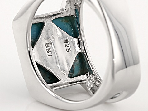 Blue Turquoise Rhodium Over Sterling Silver Men's Ring