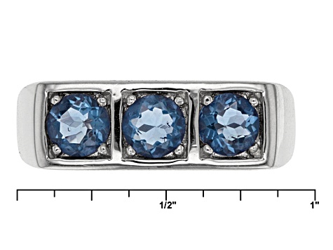 Blue Color Shift Fluorite Rhodium Over Sterling Silver 3-Stone Men's Ring 1.50ctw