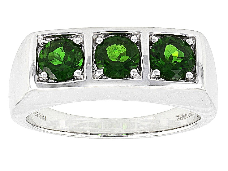 ‼️クロム‼️ Green Chrome Diopside Rhodium Over Sterling Silver Mens Ring