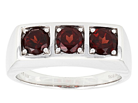 Red Vermelho Garnet(TM) Rhodium Over Sterling Silver 3-Stone Mens Ring 1.62ctw