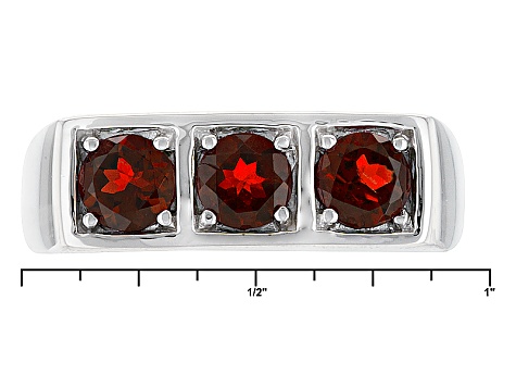 Red Vermelho Garnet(TM) Rhodium Over Sterling Silver 3-Stone Mens Ring 1.62ctw