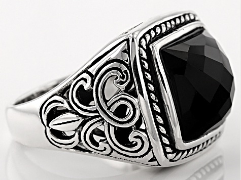 Black Square Onyx Silver Men's Ring