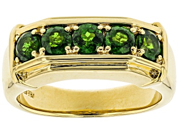 Picture of Green Chrome Diopside 18k Yellow Gold Over Sterling Silver Gent's Wedding Band Ring 1.25ctw