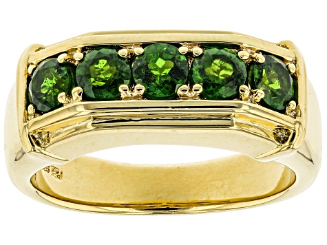 Green Chrome Diopside 18k Yellow Gold Over Sterling Silver Gent's Wedding Band Ring 1.25ctw