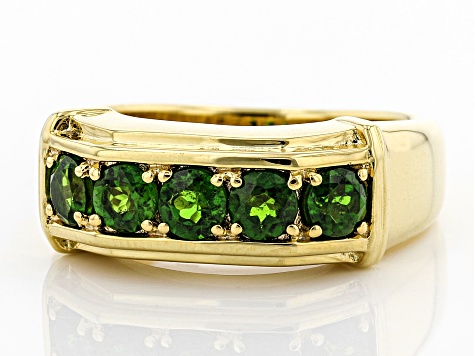 Green Chrome Diopside 18k Yellow Gold Over Sterling Silver Gent's Wedding Band Ring 1.25ctw