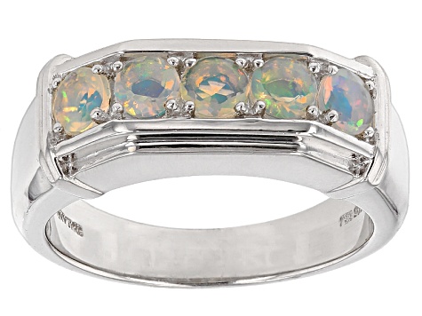 Ethiopian Opal Rhodium Over Sterling Silver Mens Wedding Band Ring .70ctw