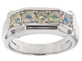 Ethiopian Opal Rhodium Over Sterling Silver Meens Wedding Band Ring .70ctw