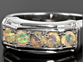 Ethiopian Opal Rhodium Over Sterling Silver Mens Wedding Band Ring .70ctw
