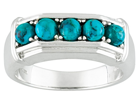 Blue Turquoise Rhodium Over Sterling Silver Gent's Wedding Band Ring