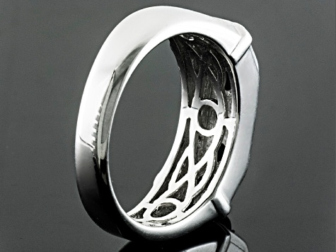 Blue Turquoise Rhodium Over Sterling Silver Gent's Wedding Band Ring