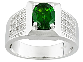 Picture of Green Chrome Diopside Rhodium Over Sterling Silver Men's Ring. 2.24ctw