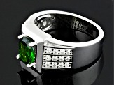Green Chrome Diopside Rhodium Over Sterling Silver Men's Ring. 2.24ctw