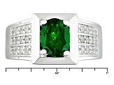 Green Chrome Diopside Rhodium Over Sterling Silver Men's Ring. 2.24ctw