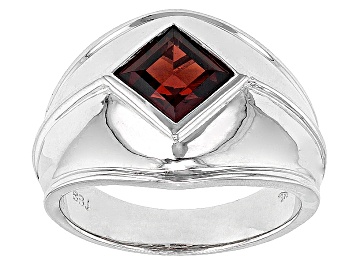 Picture of Red Garnet Rhodium Over Sterling Silver Men's Ring. 1.82ctw