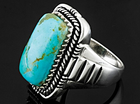 Blue Turquoise Sterling Silver Mens Ring.