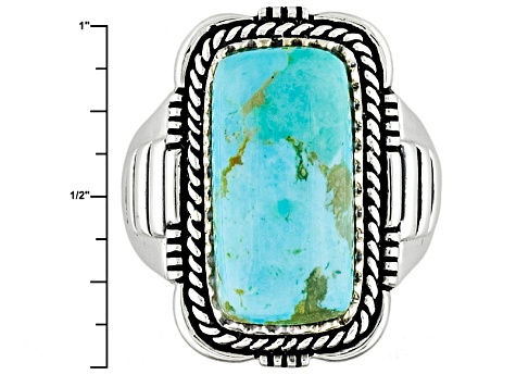 Blue Turquoise Sterling Silver Mens Ring.