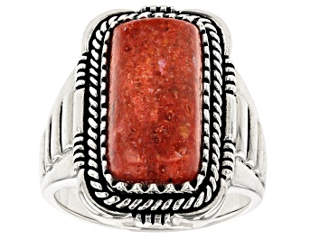 Picture of Red Sponge Coral Sterling Silver Men's Ring 20x10mm