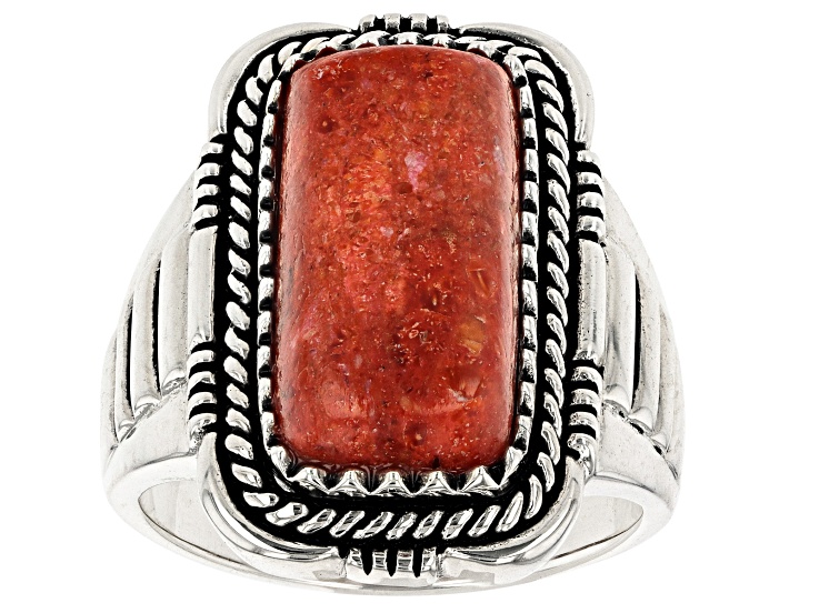 Red Sponge Coral Sterling Silver Men's Ring 20x10mm