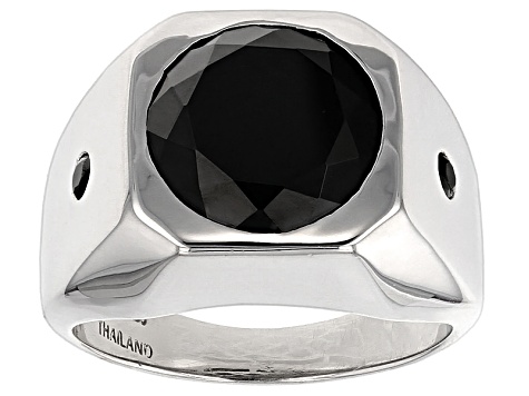 Black Spinel Rhodium Over Sterling Silver Men's Ring 8.11ctw