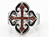 Red Garnet Rhodium Over Sterling Silver Mens Cross Ring 1.09ctw